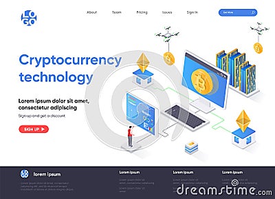 Cryptocurrency technology isometric landing page Vector Illustration