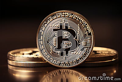 Cryptocurrency trio Bitcoin, revolutionary blockchain, and the virtual coin Stock Photo