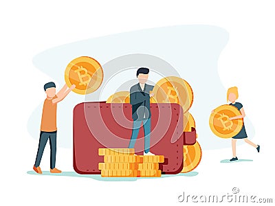 Cryptocurrency wallet. Flat design style web banner of blockchain technology, bitcoin and altcoins cryptocurrency mining Vector Illustration