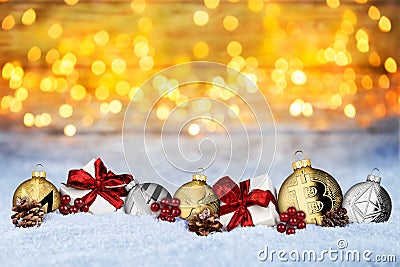 Cryptocurrency xmas background crypto coin christmas bauble ball Editorial Stock Photo