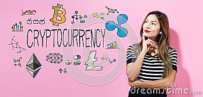 Cryptocurrency with young woman Editorial Stock Photo
