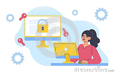 Cryptographer with computer vector concept Vector Illustration