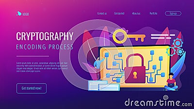 Cryptography and encryption concept landing page. Vector Illustration