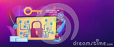 Cryptography and encryption concept banner header. Vector Illustration