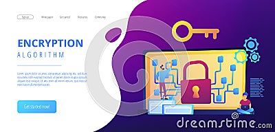Cryptography and encryption concept landing page. Vector Illustration