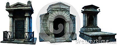 Crypts and gravestone 3D illustration Cartoon Illustration