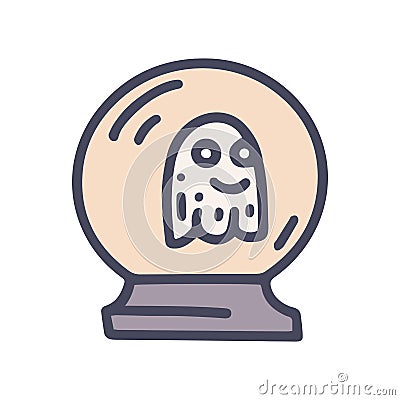 crystal ball with ghost color vector doodle simple icon Vector Illustration