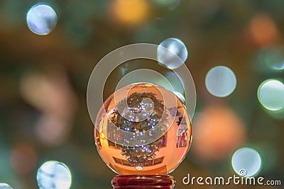 Crystal ball globe with christmas tree up side down Stock Photo