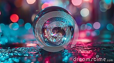 Crystal Ball Illuminated with Vibrant Bokeh Lights. Generative ai Cartoon Illustration