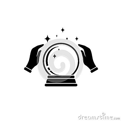 Crystal Ball Magic Icon With Hands. Vector Logo Vector Illustration