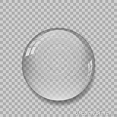Crystal ball with reflections on transparent background. Vector Illustration