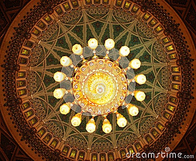 Crystal chandelier inside Sultan Qaboos Grand Mosque, Muscat, Oman Editorial Stock Photo