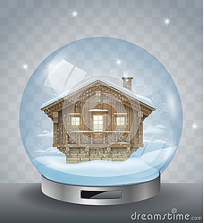 Crystal Christmas ball with a house Vector Illustration