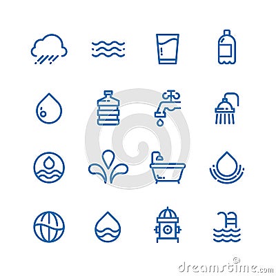 Crystal clean water drops, fresh drinks and hygiene line vector icons Vector Illustration