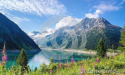 Crystal clear alpine lake Schlegeis, Austria Stock Photo