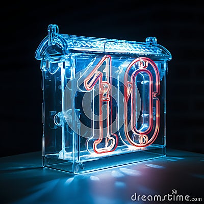 Crystal Clock With Neon Number: A Trompe L'oeil Realism Masterpiece Stock Photo