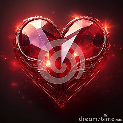 Crystal Clear Passion Photorealistic Ultra Sharp Ruby Heart on a Red Background Generative AI Stock Photo