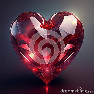 Crystal Clear Passion Photorealistic Ultra Sharp Ruby Heart on a Red Background Generative AI Stock Photo