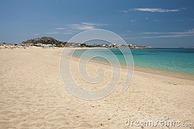 Crystal clear turquoise waters of Mikri Vigla beach Stock Photo