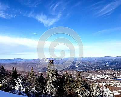 Crystal clear view Southern Vermont whispy clouds Panoramic vista Stock Photo