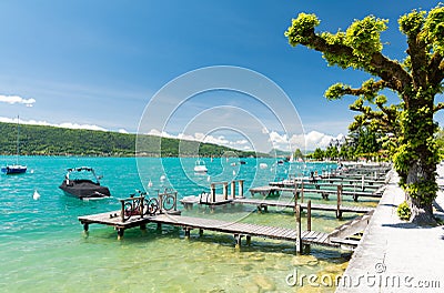 Crystal clear water in Lake Annecy in France Stock Photo