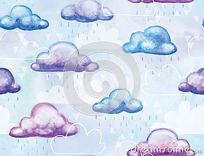 Crystal Clouds Watercolored Seamless Repeating Pattern Stock Photo