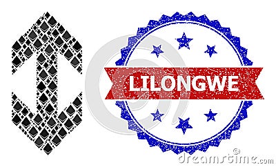 Crystal Composition Flip Vertically Icon and Textured Bicolor Lilongwe Watermark Vector Illustration