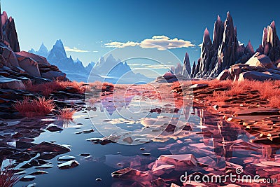 Crystal Desert Fantasy. Radiant Crystals in the Desert Sands. Generative AI Stock Photo