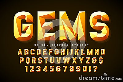 Crystal display font with facets, alphabet, letters and numbers Vector Illustration