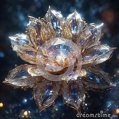 Crystal Flower crafted from shimmering crystals, Generative Ai Stock Photo