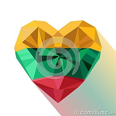 Crystal gem jewelry heart with the flag of the Republic of Lithuania. Vector Illustration