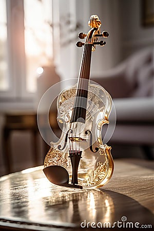 Crystal glass classic violin with golden ornaments in a calm ambiance Generative AI Illustration Stock Photo