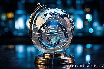 Crystal globe integrated with real time stock data, a symbol of global finance Stock Photo