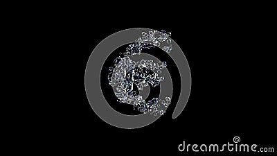 crystal glowing clear diamonds euro sign on black, isolated - object 3D rendering Cartoon Illustration