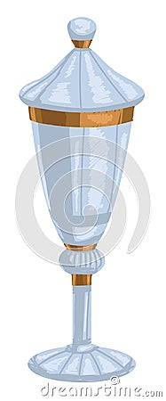 Crystal goblet with lid or urn with gold decor Vector Illustration