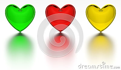 Crystal heart colored glass hearts isolated Stock Photo