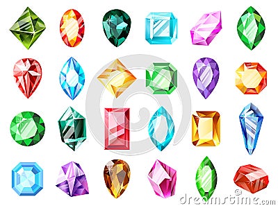 Crystal jewel gems. Crystal diamond gem, jewels game gemstone, precious luxury brilliant gems isolated symbols Vector Illustration