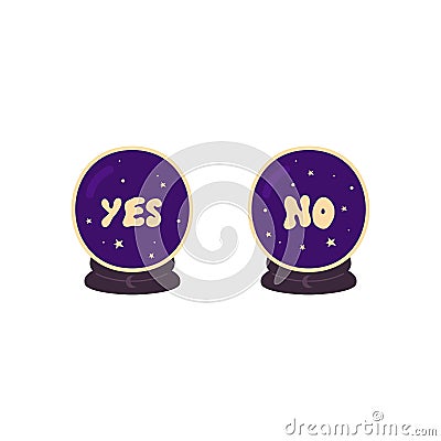Crystal magic ball. Isolated flat icon. Yes or No prediction. Vector Vector Illustration