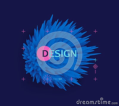 Crystal, mineral or stone. Prickly sphere for design project. Floral art. Background with exploding rays. Abstract vector Vector Illustration