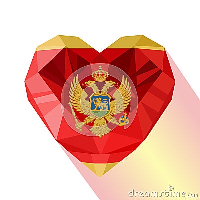Crystal Montenegrin heart flag of Montenegro. Vector Illustration