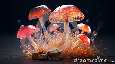 Crystal mushrooms, the translucent caps adorned with intricate crystal formations Stock Photo