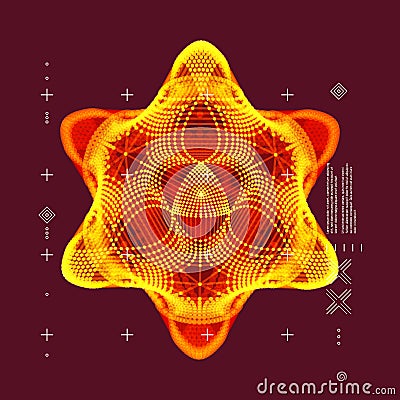 Crystal. Object with lines and dots. Molecular grid. 3d technology style with particle. Vector illustration. Vector Illustration