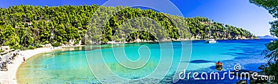 Crystal sea and turquoise waters of Alonissos island in Greece. MIlia beach. Northen Sporades Stock Photo