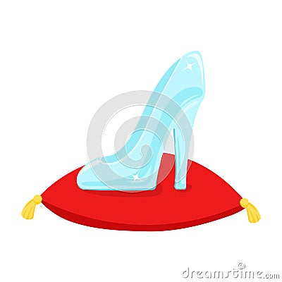 Crystal slipper on red pillow Vector Illustration