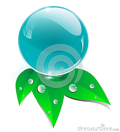 Crystal sphere with leaves, ecology icon Vector Illustration