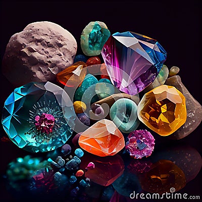 Crystal stones and gems Cartoon Illustration