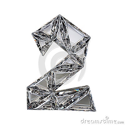 Crystal triangulated font number TWO 2 3D Cartoon Illustration