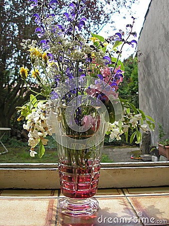 Crystal Vase of Flowers Stock Photo