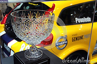 Crystal winner cup with a sports car Editorial Stock Photo