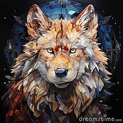 Crystal Wolf Sculpture. AI generation Stock Photo